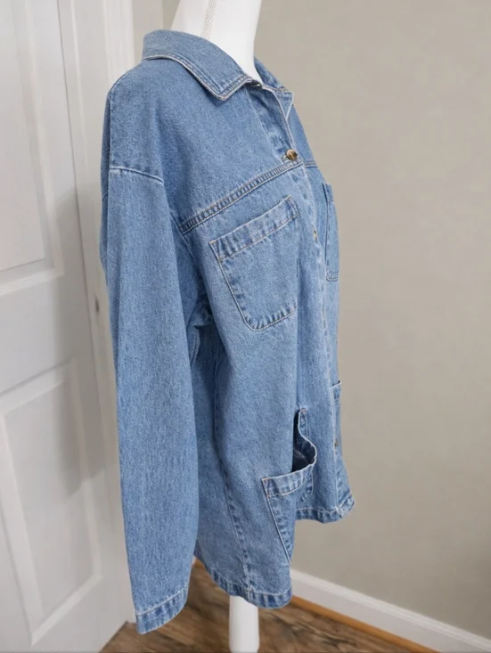 Vintage Cabin Creek Denim Chore Jacket XL Oversized 90s Y2K Utility Lagenlook - Picture 8 of 8